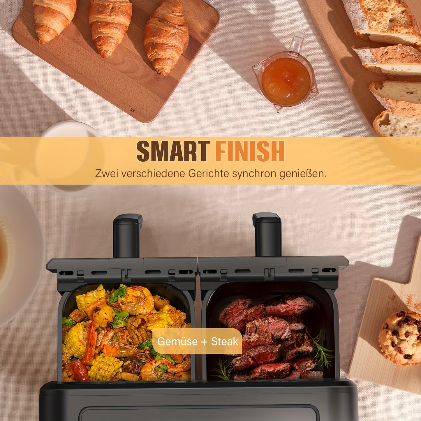 Friteuse à Air 10,5L 10-en-1 DualZone avec 2 Paniers Indépendants, Fenêtres Visibles, Cuisson Synchronisée pour Déshydrater, Dégeler, Rôtir, Cuire, Réchauffer et Plus, Repas Rapides et Faciles, Antiadhésive et Lavable au Lave-Vaisselle