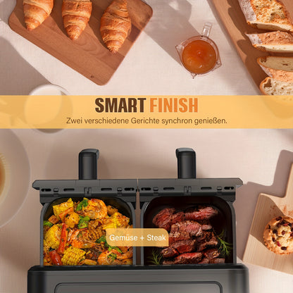 Friteuse à Air 10,5L 10-en-1 DualZone avec 2 Paniers Indépendants, Fenêtres Visibles, Cuisson Synchronisée pour Déshydrater, Dégeler, Rôtir, Cuire, Réchauffer et Plus, Repas Rapides et Faciles, Antiadhésive et Lavable au Lave-Vaisselle