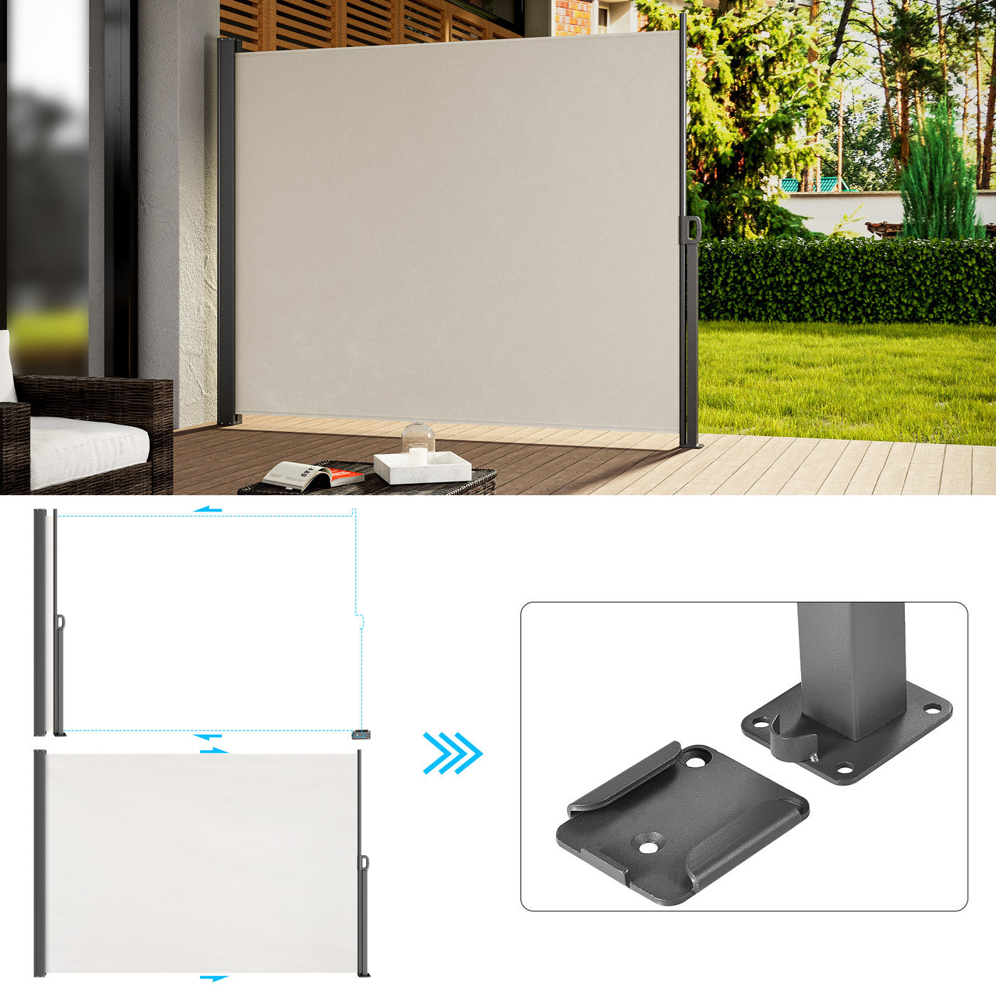 CASARIA® Nosara 180X300Cm Auvent Pare-soleil Rétractable Coupe-vent et Imperméable pour Balcon, Terrasse et Jardin, Anthracite