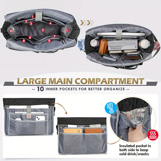 RAINSMORE Sac d'enseignant Sac pour ordinateur portable Sacoche pour femmes avec poche isolée Sac de travail pour infirmières, enseignantes, université, affaires, noir