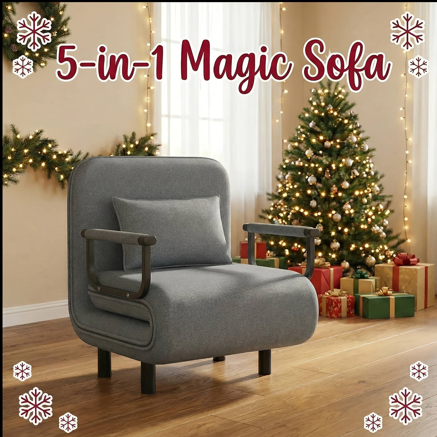 Canapé-lit convertible pliant 5-en-1, fauteuil de détente gigogne réglable peu encombrant avec tissu en lin, fauteuil moderne pour dortoir, studio et coin douillet, noir/fauve/vert olive/jaune citron