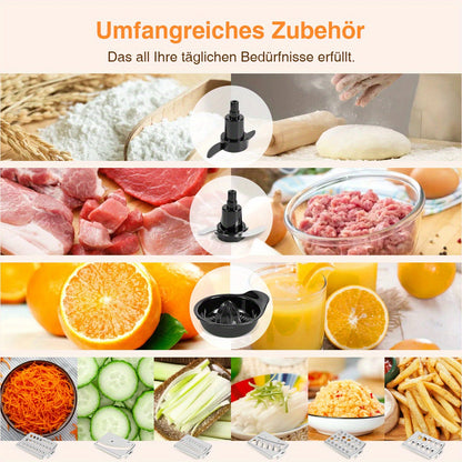 Robot culinaire 11 en 1 en acier inoxydable, robot pâtissier 750W, machine à pâte 1.8L, robot 1.2L, 5 niveaux de vitesse, avec hachage, mélange, pétrissage, broyage, fouet, extraction de jus