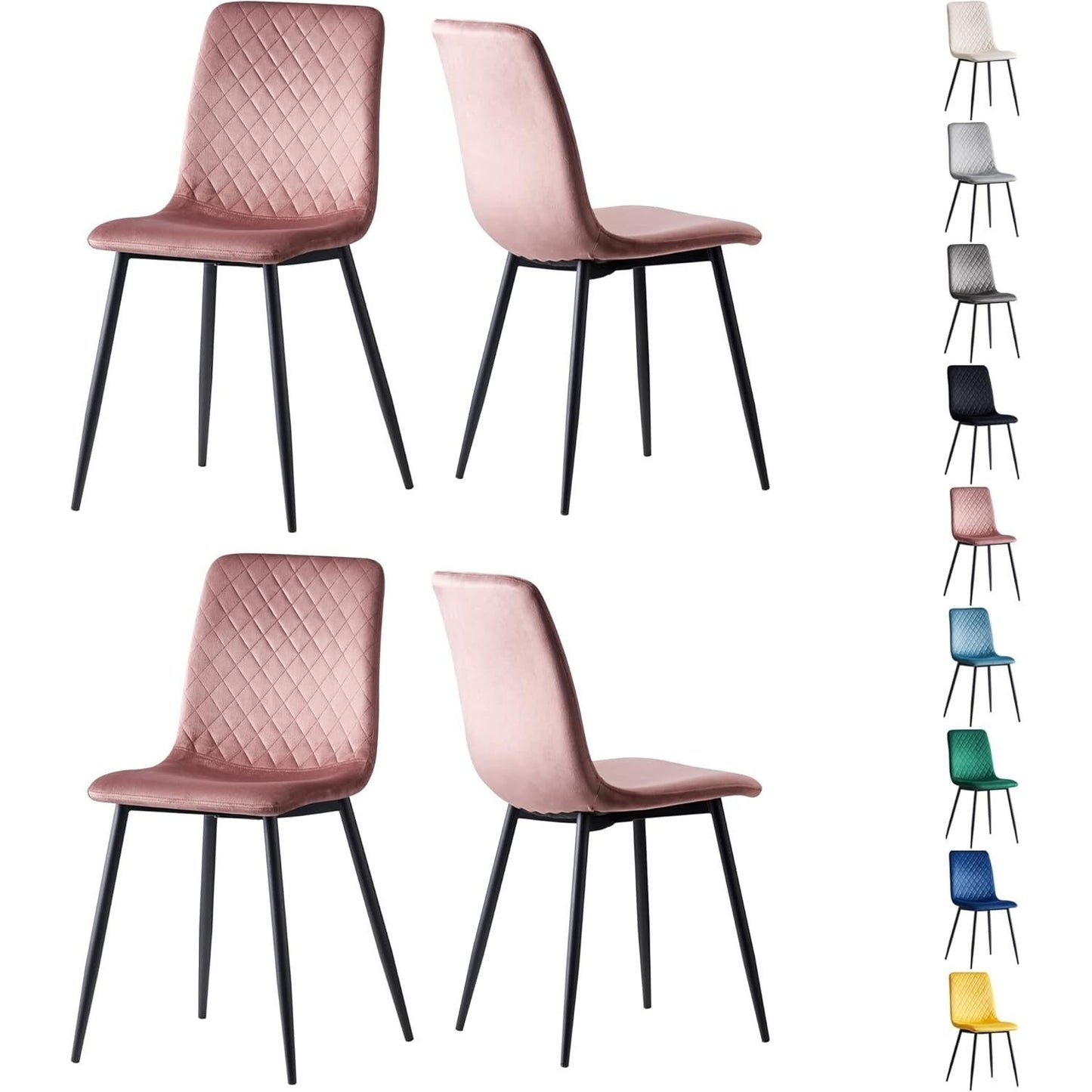 Ensemble de 4 chaises de salle à manger MCC Direct en velours, pieds en métal, chaises Lexi, chaises de conception