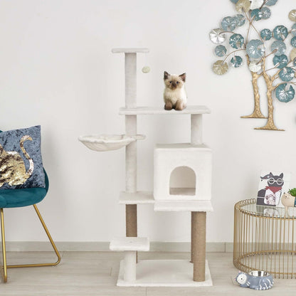 Baroni arbre à gratter pour chat en couleur marron | crème | gris 75X22X49 pouces (ou 75X55X49 pouces), arbre à gratter pour chaton, 4 niveaux avec hamac à balle et lit rectangulaire, jouet interactif pour chats et chatons pour une utilisation en intérieu