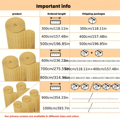 Clôture d'Écran de Confidentialité en PVC Durable - Protection Contre le Vent et le Soleil, Renforcée avec des Attaches de Câble, Disponible en Gris/Vert/Marron/Bambou - Tailles Multiples pour Jardin et Balcon