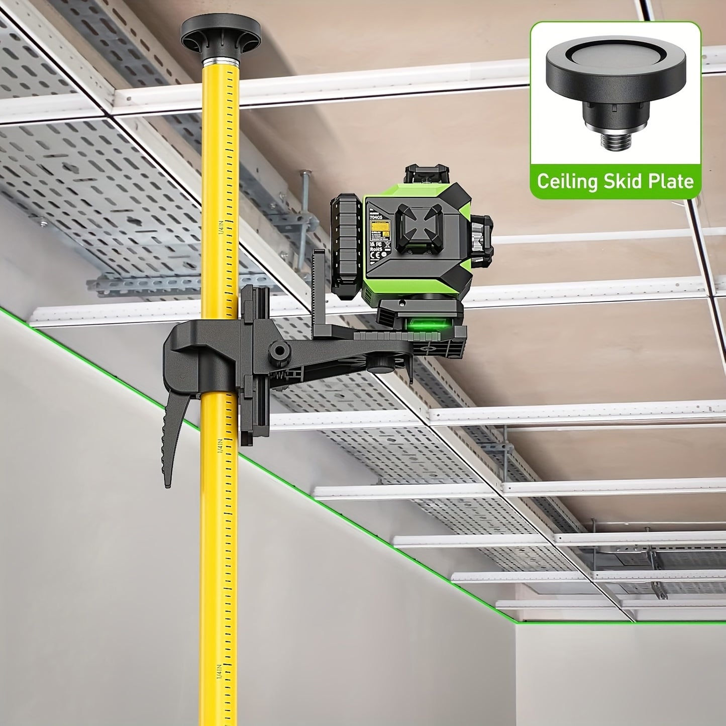 Perche Laser Professionnelle Huepar LP36A 12ft/3.7m Télescopique Réglable avec Trépied & Adaptateurs de Montage Laser 1/4"-20 + 5/8"-11 - Compatible avec Lasers Rotatifs/Lignes