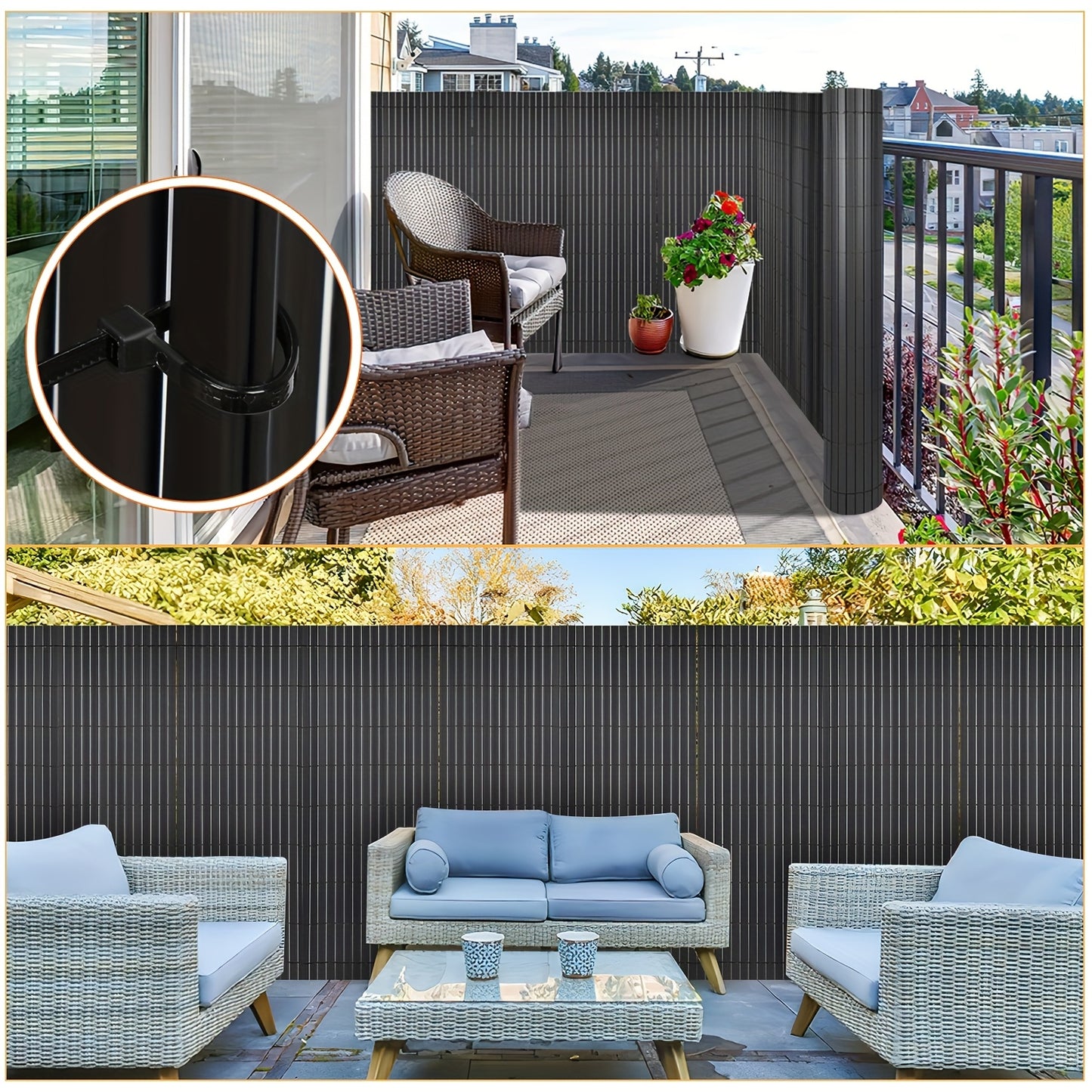 Clôture d'Écran de Confidentialité en PVC Durable - Protection Contre le Vent et le Soleil, Renforcée avec des Attaches de Câble, Disponible en Gris/Vert/Marron/Bambou - Tailles Multiples pour Jardin et Balcon