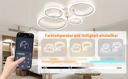 Plafonnier Ventilateur Moderne LED 6 Vitesses Dimmable avec Ventilateur, Luminaire de Plafond Dimmable à Température Variable avec Ventilateur, Idéal pour Chambre, Salon, Salle à Manger