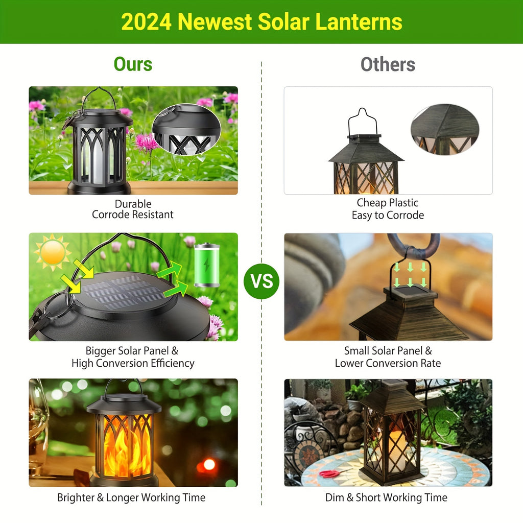 2 Pack Lumières Solaires Extérieures, Lanternes Solaires Suspendues avec Effets de Flamme, Décoration de Jardin IPX5 avec Pinces pour Extérieur, Cour, Balcon, Halloween