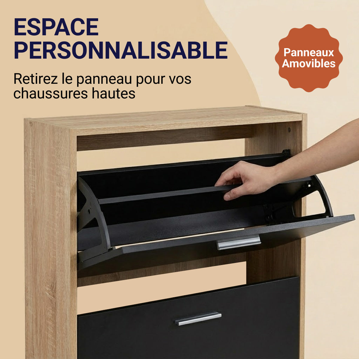 Meuble à chaussures avec 3 compartiments à abattant, armoire de rangement en bois pour jusqu'à 18 paires, organisateur d'entrée peu encombrant