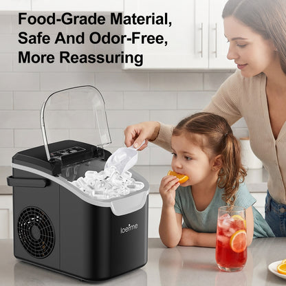 Machine à glaçons compacte en forme de balle avec réservoir d'eau de 0,8L | Produit 8 glaçons en 6 minutes | Deux couleurs disponibles, avec poignée de transport | Capacité de production de glace de 14Kg par 24 heures | Fonction autonettoyante | Idéal pou