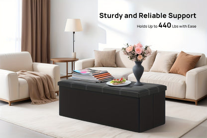 Tabouret de Rangement Pliable en Cuir à Double Couture, Matériau en Cuir Facile à Ranger, Grande Capacité de Charge Idéale pour S'asseoir, Tabouret de Changement de Chaussures pour Canapé, Banc de Rangement, Banc Long, Boîte Tabouret