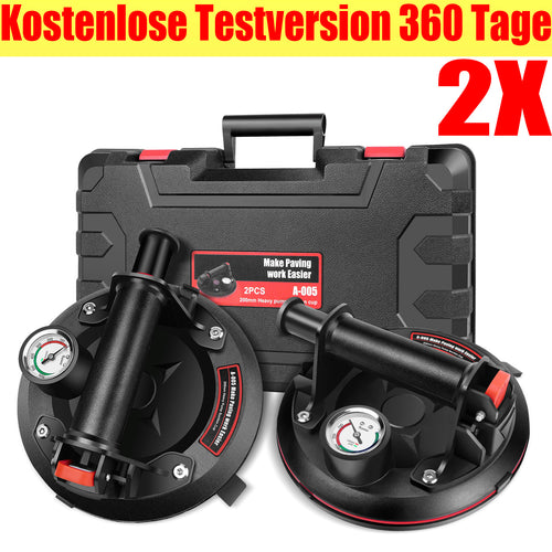 Paire 2x PACK Ventouse à vide avec manomètre, ventouse à vide robuste avec poignée, levier à ventouse pour verre, pour granit, carrelage, verre, levier à ventouse industriel noir puissant pour granit, carrelage, vitre, ventouses, leviers