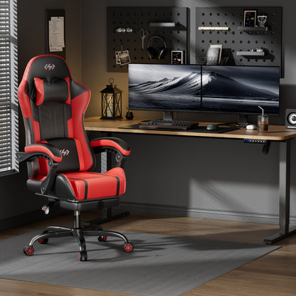Nouvelle chaise de gaming améliorée avec massage lombaire intégré, conception ergonomique pour adultes, support lombaire et appui-tête réglables, chaise d'ordinateur pivotante en similicuir avec repose-pieds, chaise de bureau inclinable pour de longues he