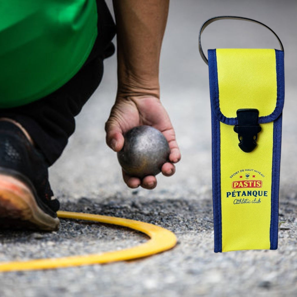 Étui de Pétanque Au Soleil – Sacoche 3 Boules Blanc et Bleu en Simili Cuir