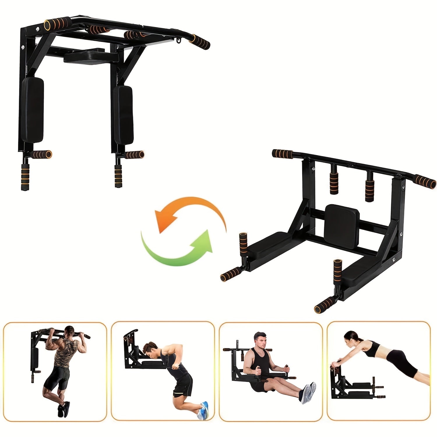 Barre de traction 4 en 1 pour montage mural, barres de traction, salle de sport à domicile, barre de traction, barre de traction multifonctionnelle, fixation murale, prise multiple, support d'entraînement en acier inoxydable, capacité de charge jusqu'à 20