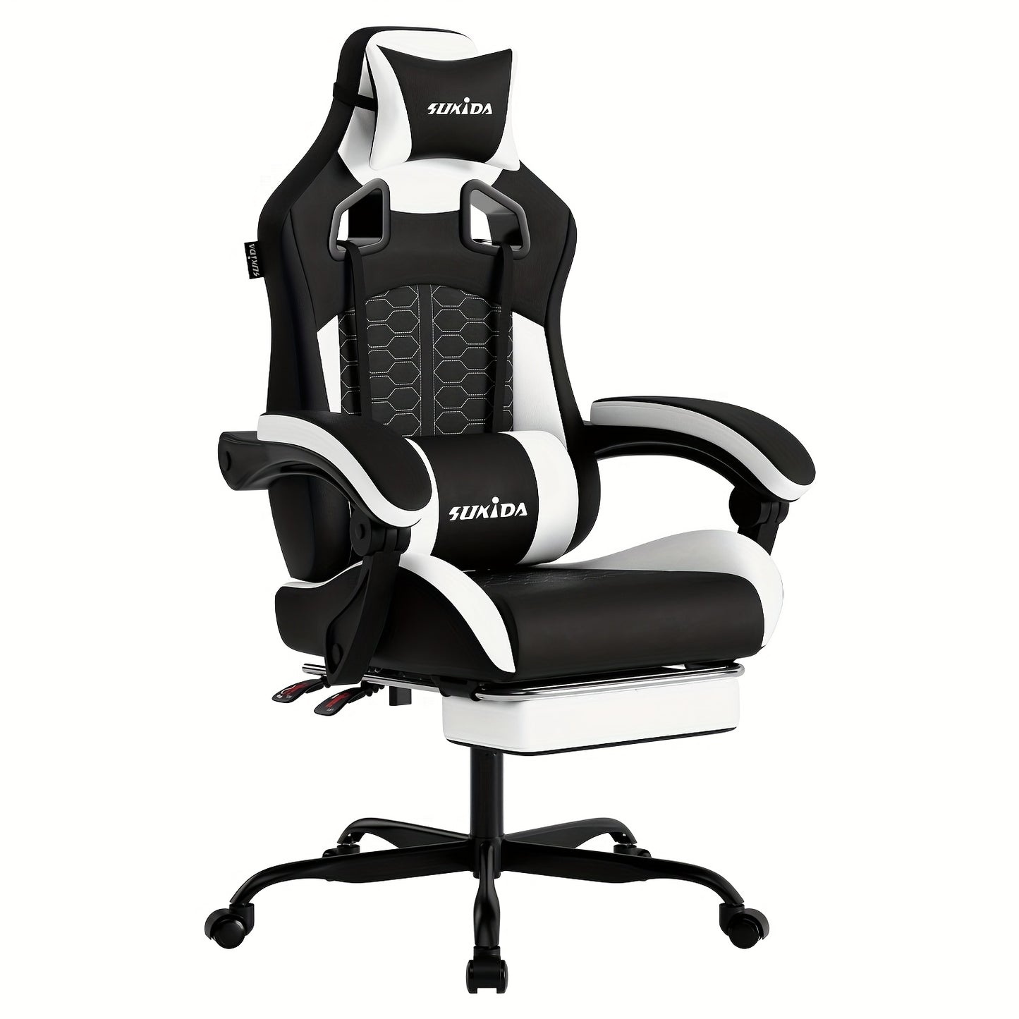 Chaise de Jeu SUKIDA, Chaise de Jeu Ergonomique avec Repose-Pieds, Chaise de Jeu de Course avec Appui-Tête Réglable et Soutien Lombaire Ajustable pour Bureau à Domicile et Jeux en Couleur Beige