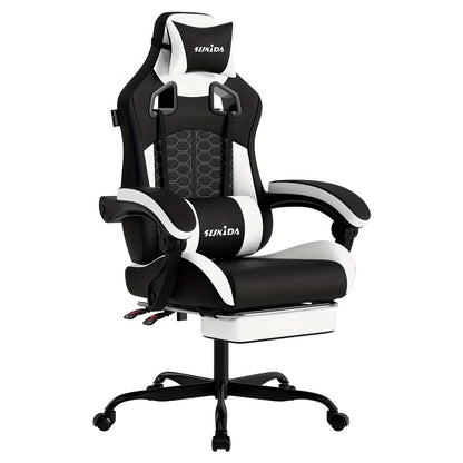 Chaise de Jeu SUKIDA, Chaise de Jeu Ergonomique avec Repose-Pieds, Chaise de Jeu de Course avec Appui-Tête Réglable et Soutien Lombaire Ajustable pour Bureau à Domicile et Jeux en Couleur Beige