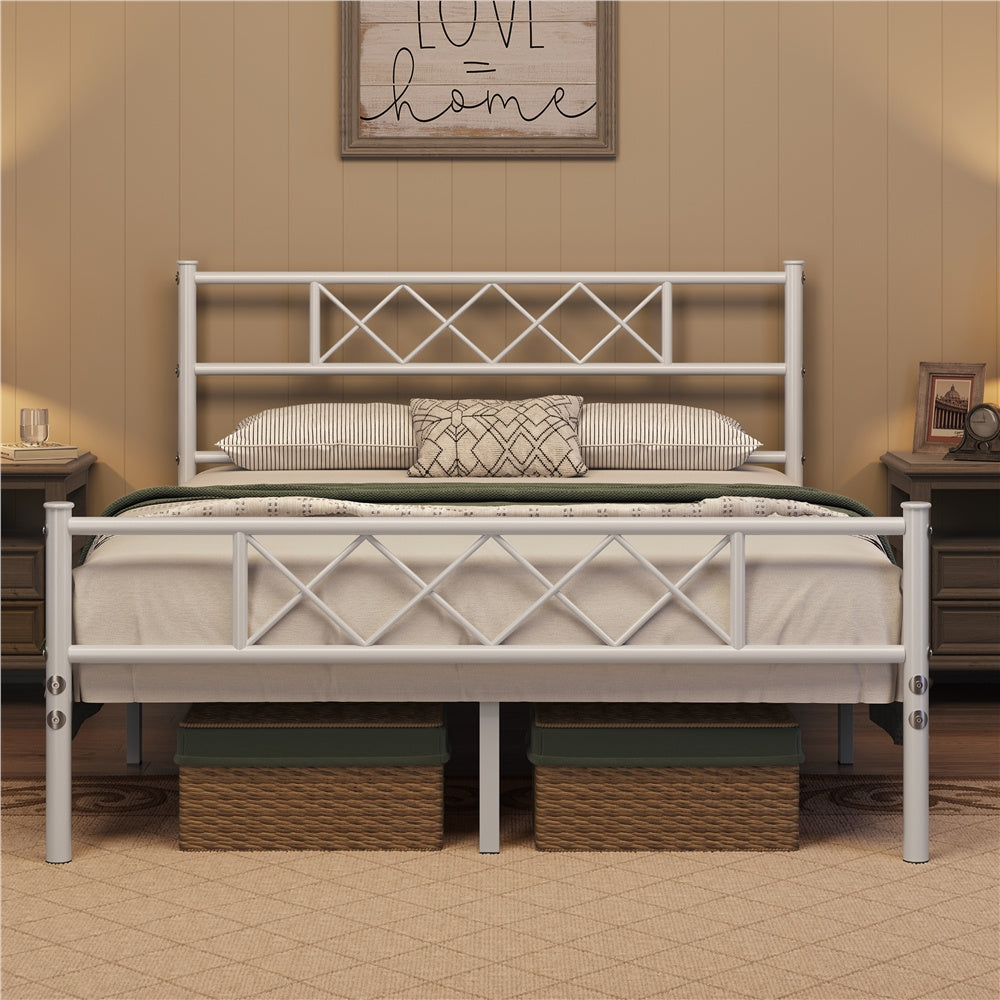 Costoffs Cadre de Lit en Métal Moderne - Structure à 6 Pieds avec Tête de Lit Design en Forme X - Sommier à Lattes Métalliques et Grand Espace de Rangement Sous-lit - Idéal pour Chambre d'Invite, Dortoir ou Appoint - Style Industriel Élégant
