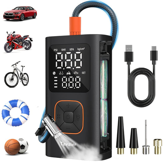 Gonfleur de pneus portable, coque rigide ABS pour voiture et vélo – vue principale