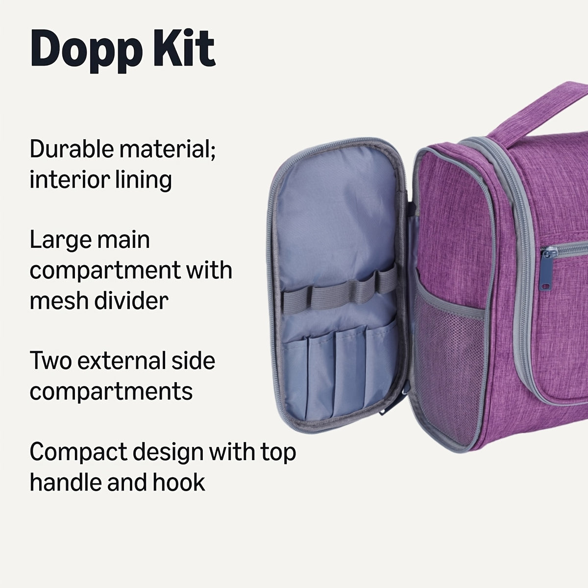 Grande trousse de toilette suspendue, Violet pour camping et voyage – vue détaillée 2