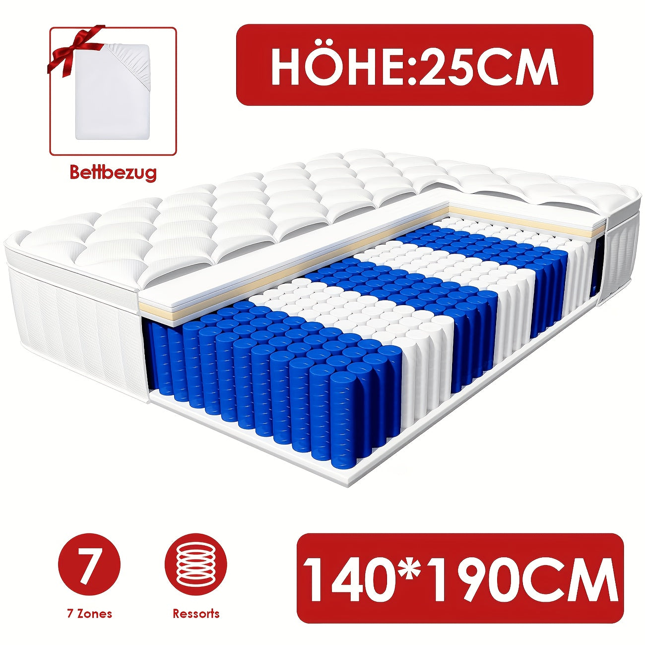 Matelas, Hauteur 25 cm pour chambre et couchage quotidien – vue détaillée 13