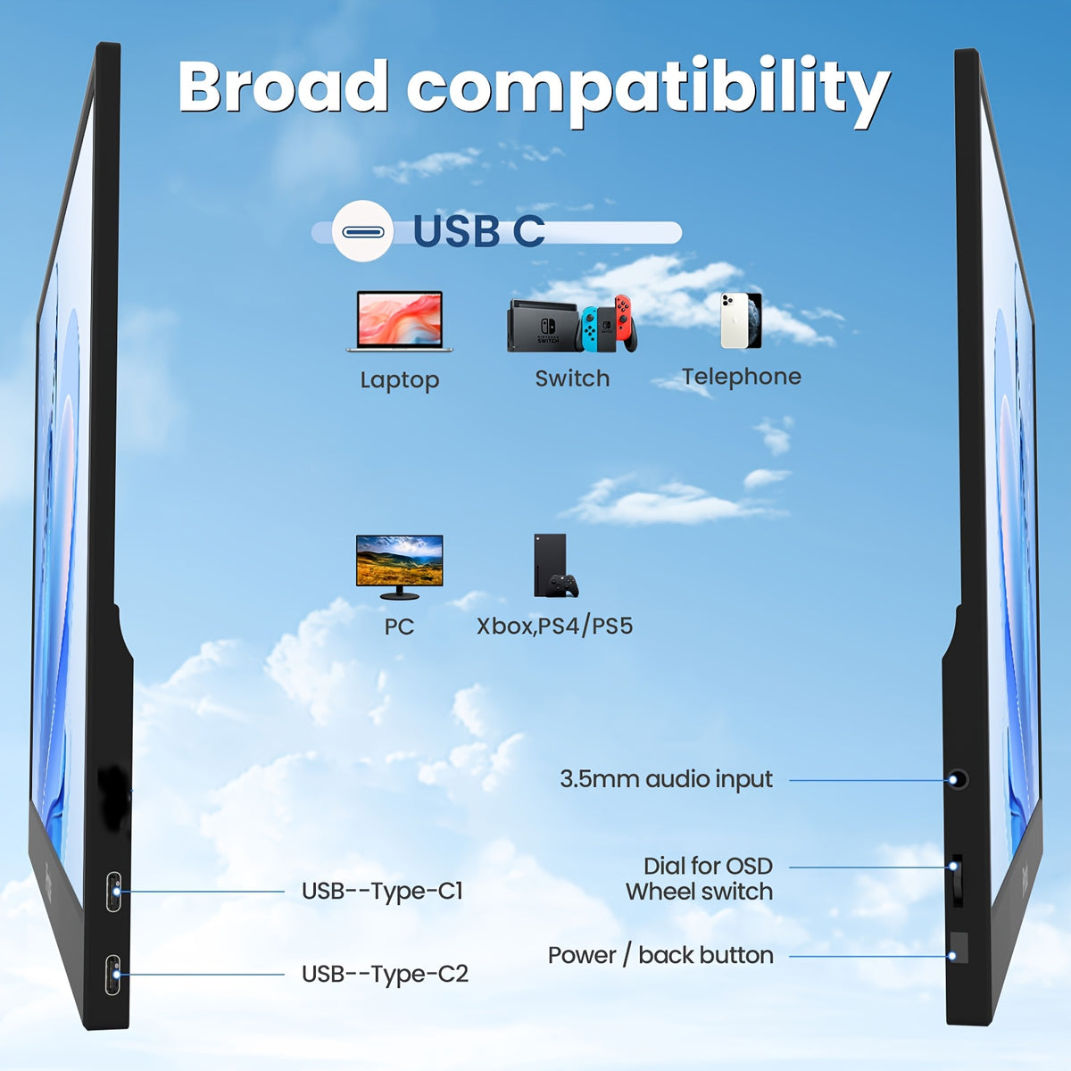 Moniteur de Jeu Portable, 60Hz pour quotidien et maison – vue détaillée 5