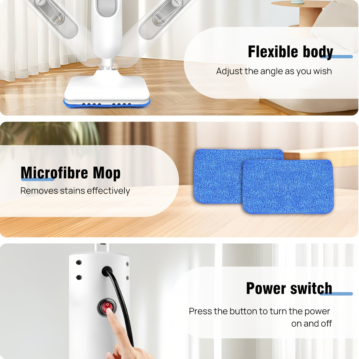 Nettoyeur vapeur, Nettoyeur Vapeur Électrique 1500W pour sols et salle de bains – vue détaillée 5
