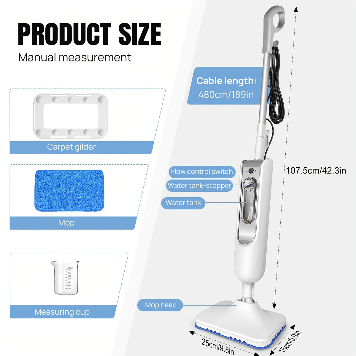Nettoyeur vapeur, Nettoyeur Vapeur Électrique 1500W pour sols et salle de bains – vue détaillée 8