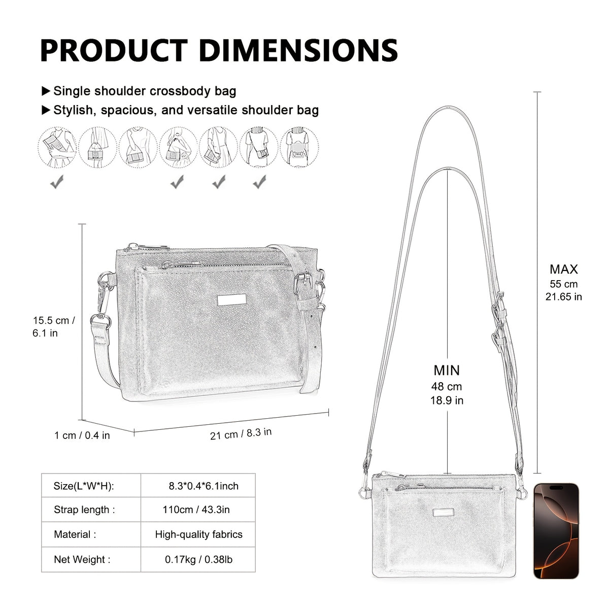 Nouveau sac à bandoulière classique, NOIR pour véhicule et déplacements – vue détaillée 3