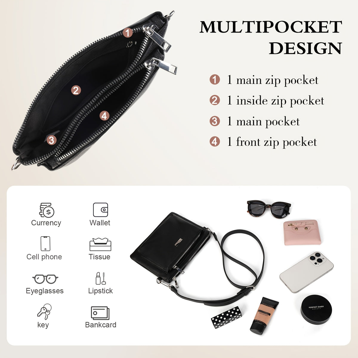 Nouveau sac à bandoulière classique, NOIR pour véhicule et déplacements – vue détaillée 4