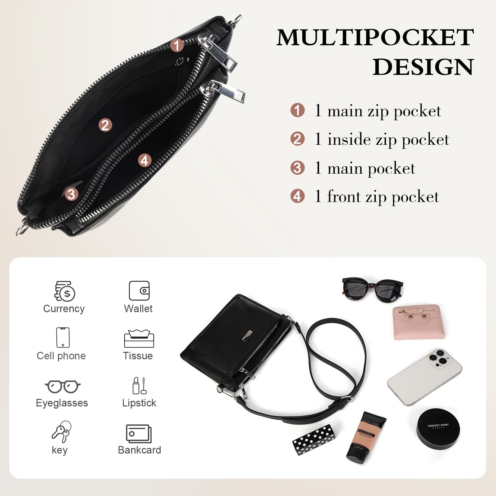 Nouveau sac à bandoulière classique, NOIR pour véhicule et déplacements – vue détaillée 4