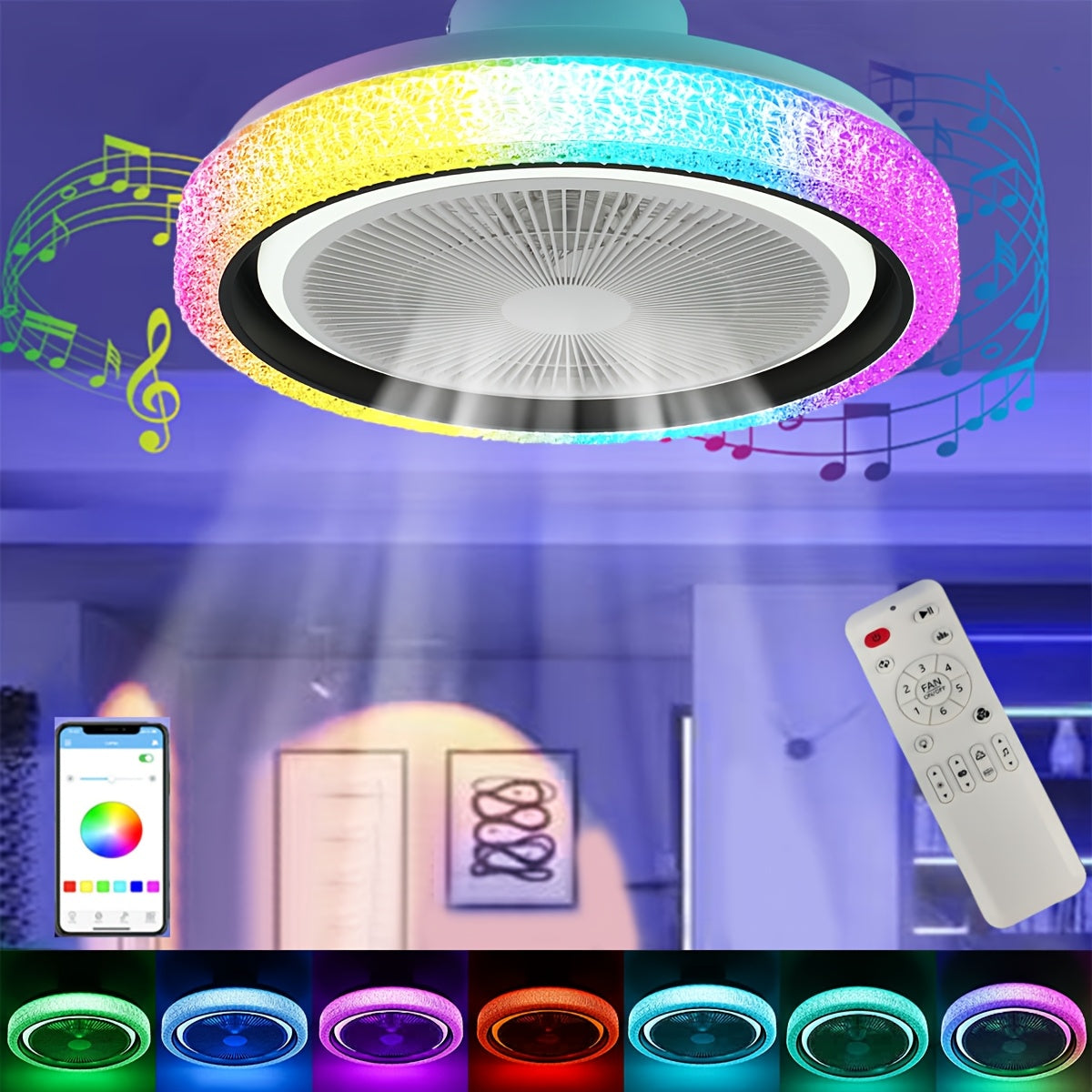 Plafonnier LED, Ventilateur de Plafond LED Intelligent Moderne 50W pour déplacements et salon – vue principale