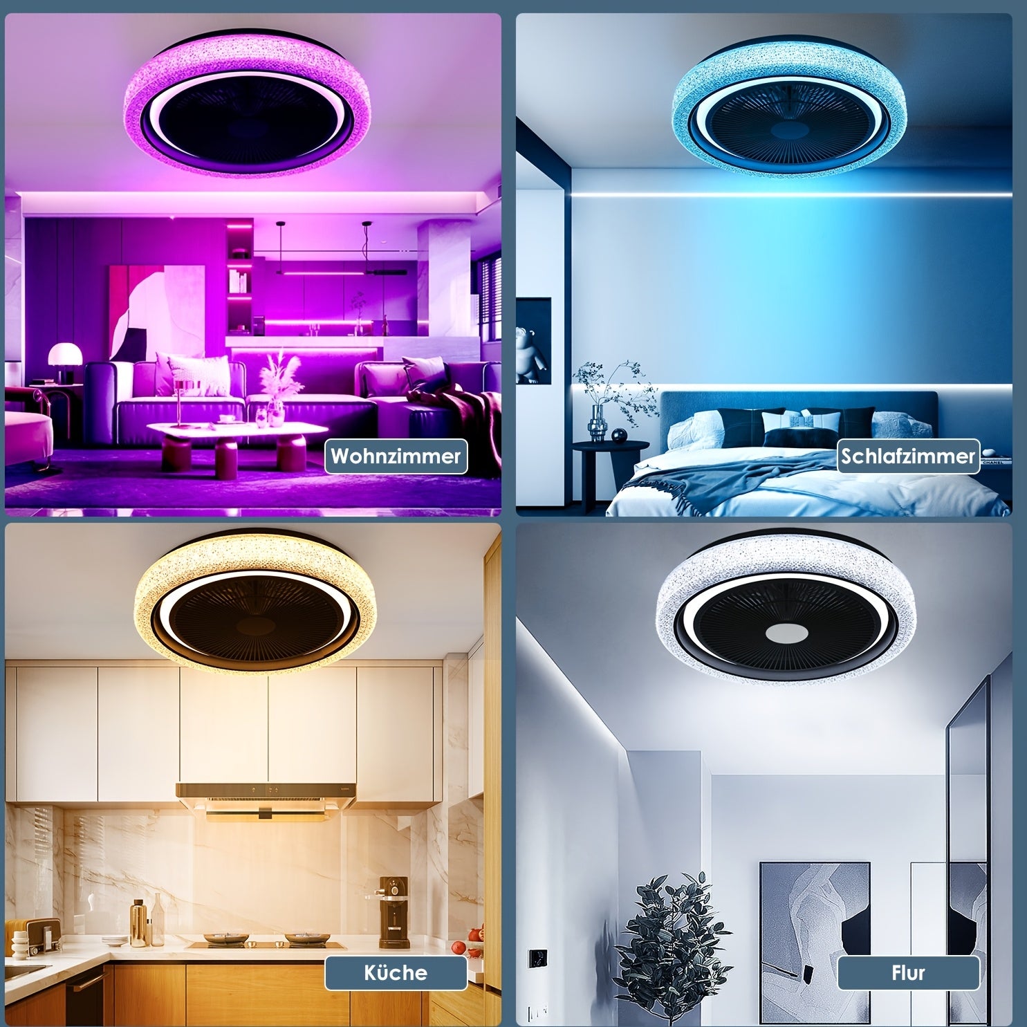 Plafonnier LED, Ventilateur de Plafond LED Intelligent Moderne 50W pour déplacements et salon – vue détaillée 6