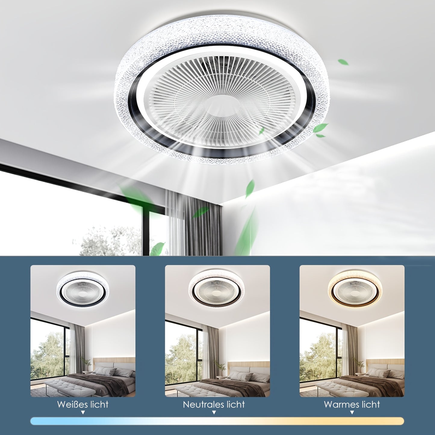 Plafonnier LED, Ventilateur de Plafond LED Intelligent Moderne 50W pour déplacements et salon – vue détaillée 8