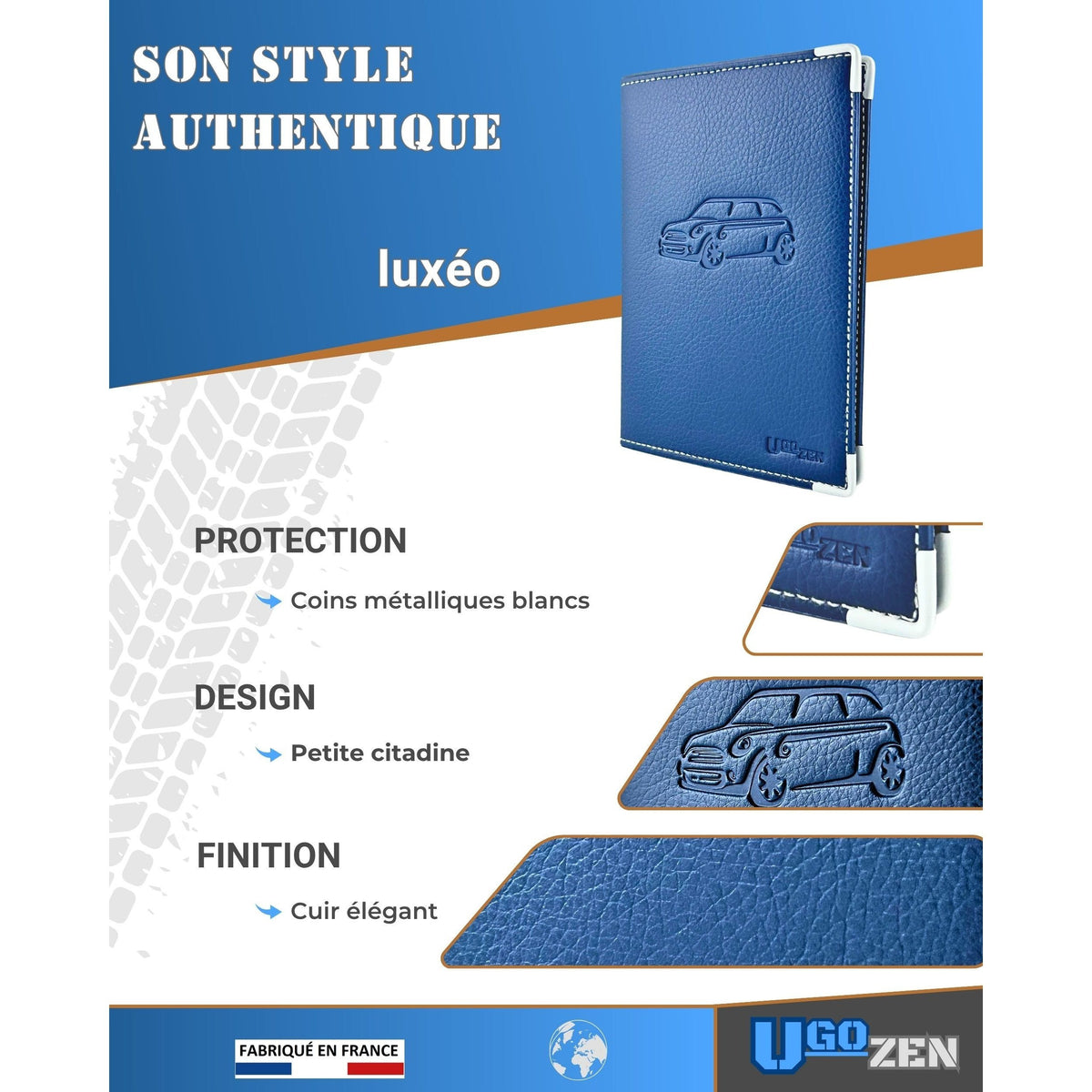 Pochette carte grise simili cuir, BLEU pour véhicule et déplacements – vue principale
