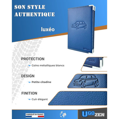 Pochette carte grise simili cuir, BLEU pour véhicule et déplacements – vue principale