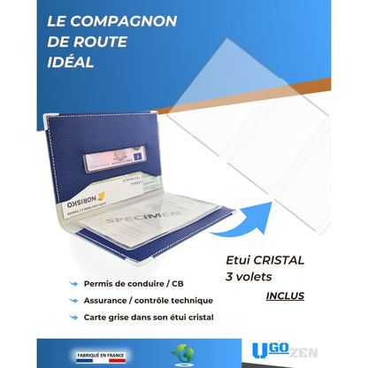 Pochette carte grise simili cuir, BLEU pour véhicule et déplacements – vue détaillée 2
