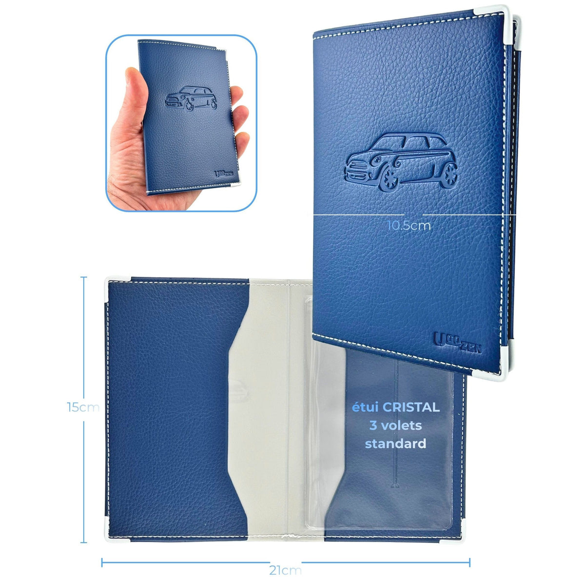 Pochette carte grise simili cuir, BLEU pour véhicule et déplacements – vue détaillée 5