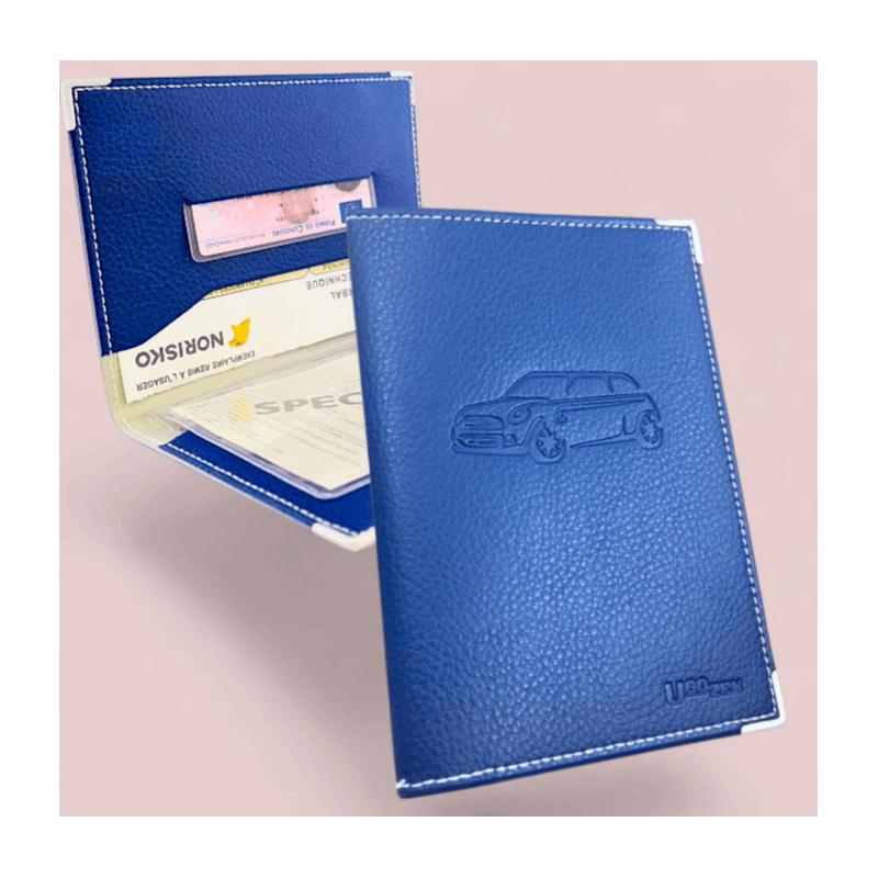 Pochette carte grise simili cuir, BLEU pour véhicule et déplacements – vue détaillée 7
