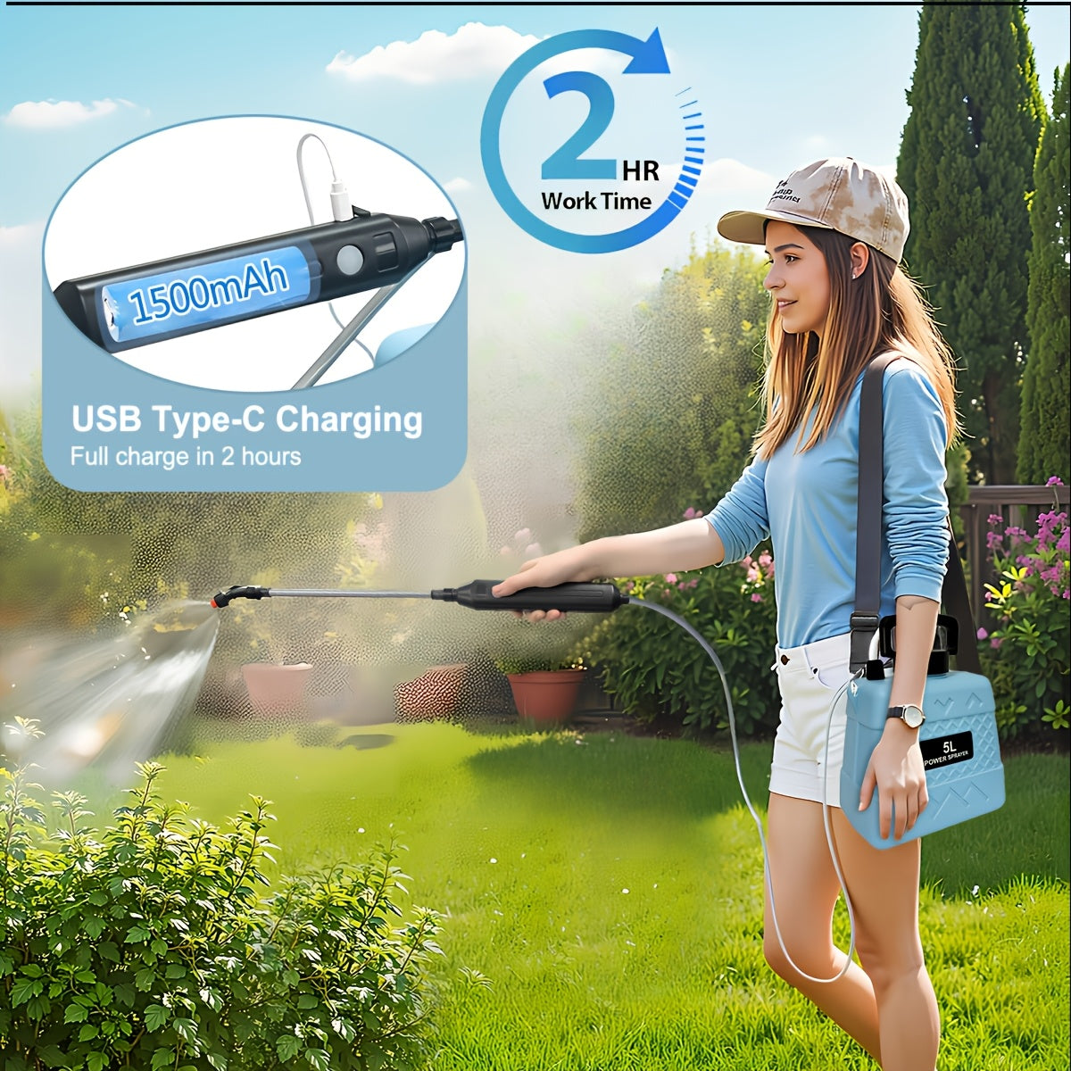Pulvérisateur électrique, rechargeable pour jardin et terrasse – vue détaillée 7