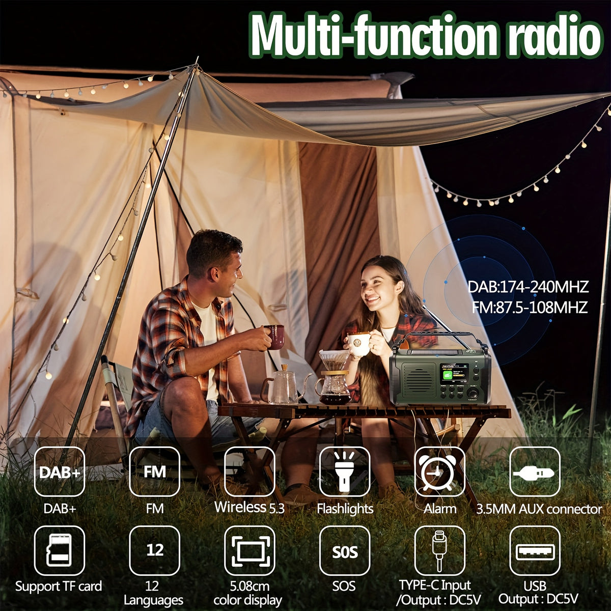 Radio à manivelle DAB FM, sans fil pour usage do et maison – vue détaillée 3