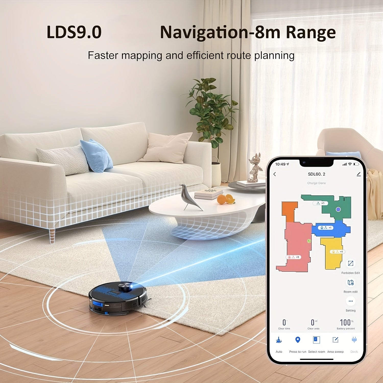 Robot aspirateur laveur, 24 Zones Interdites pour Poils d'Animaux pour nettoyage domestique et cuisine – vue détaillée 4