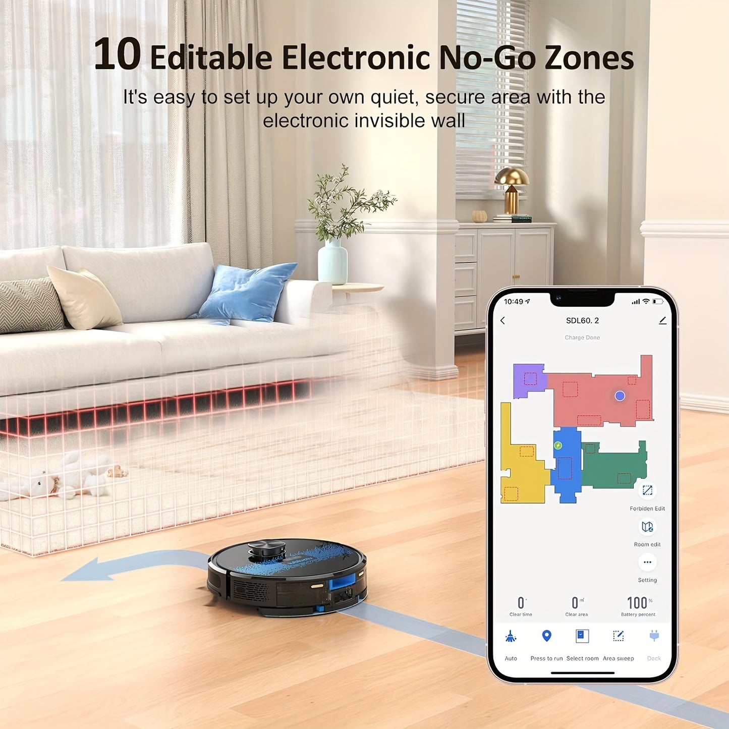 Robot aspirateur laveur, 24 Zones Interdites pour Poils d'Animaux pour nettoyage domestique et cuisine – vue détaillée 5