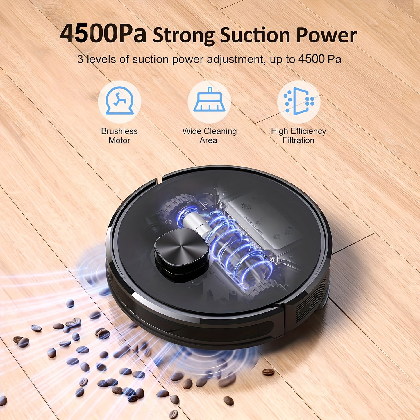 Robot aspirateur laveur, 24 Zones Interdites pour Poils d'Animaux pour nettoyage domestique et cuisine – vue détaillée 10