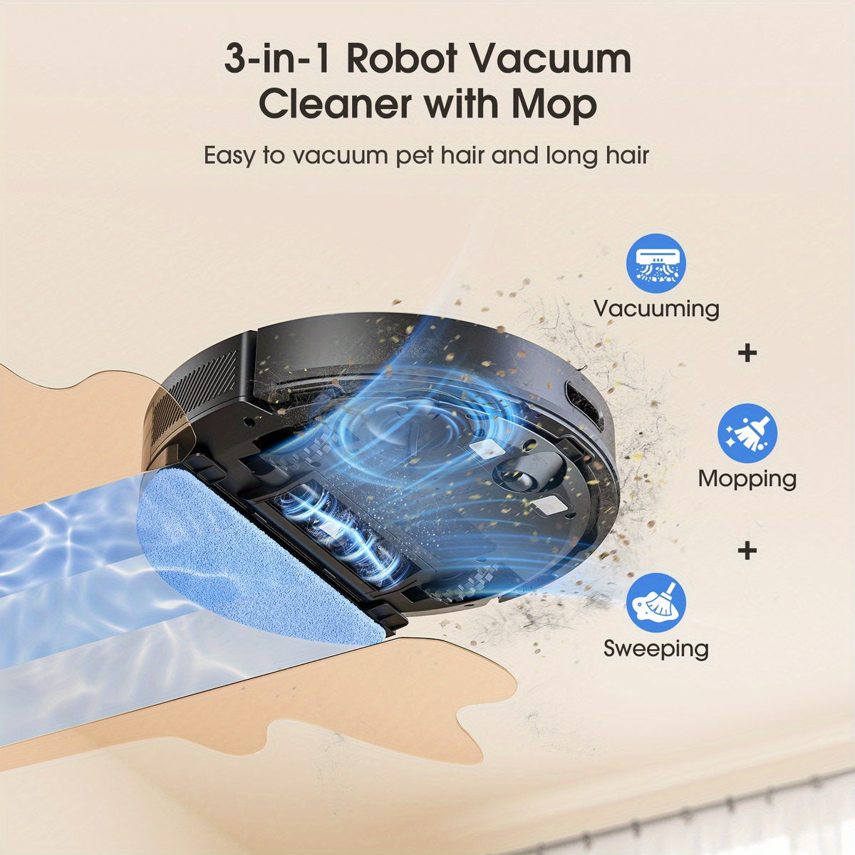Robot aspirateur laveur, Aspirateur Robotique 3-en-1 pour cuisine et nettoyage domestique – vue détaillée 8