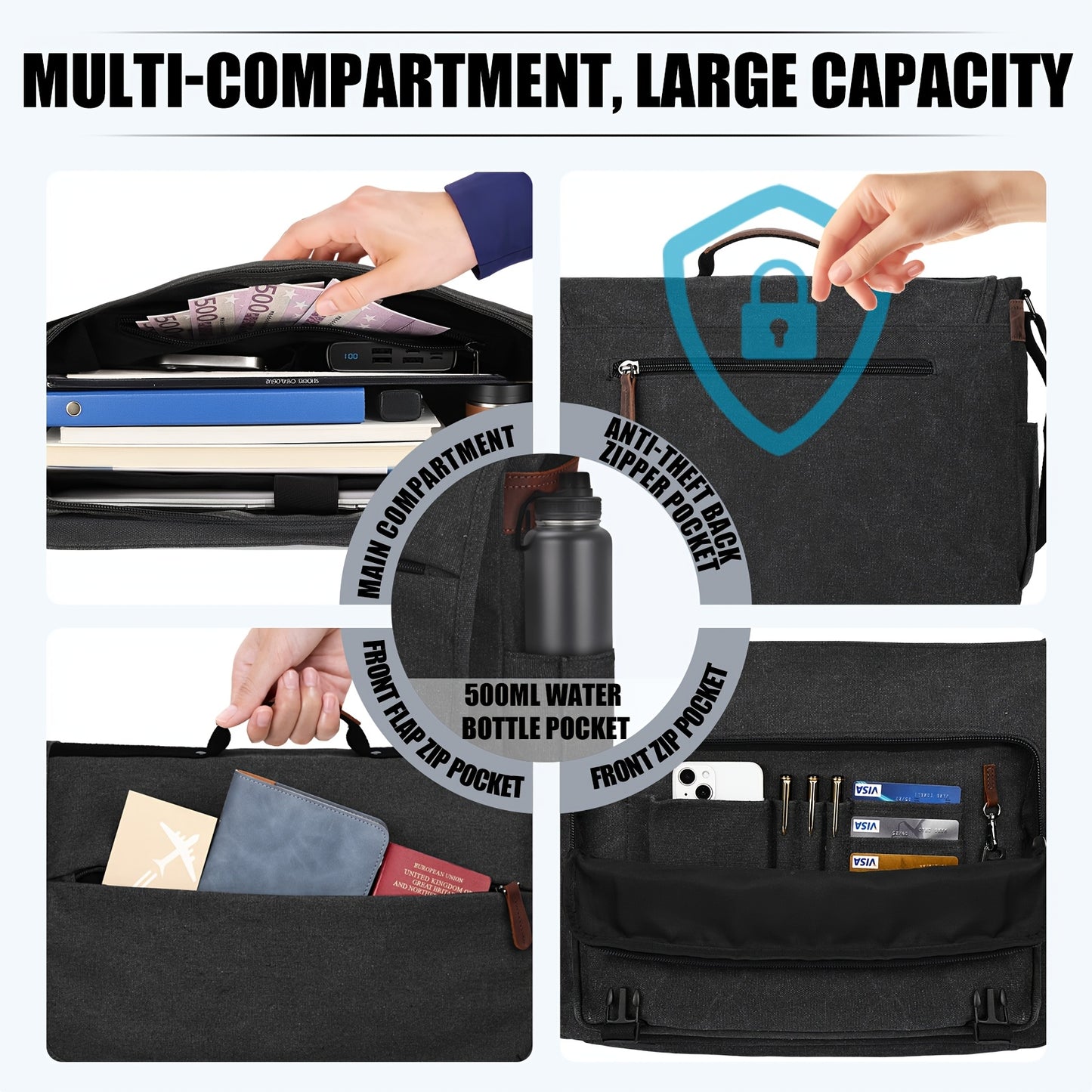 Sac Bandoulière Homme Eshow, 15,6 Pouces pour Ordinateur Portable 15 et quotidien – vue détaillée 2
