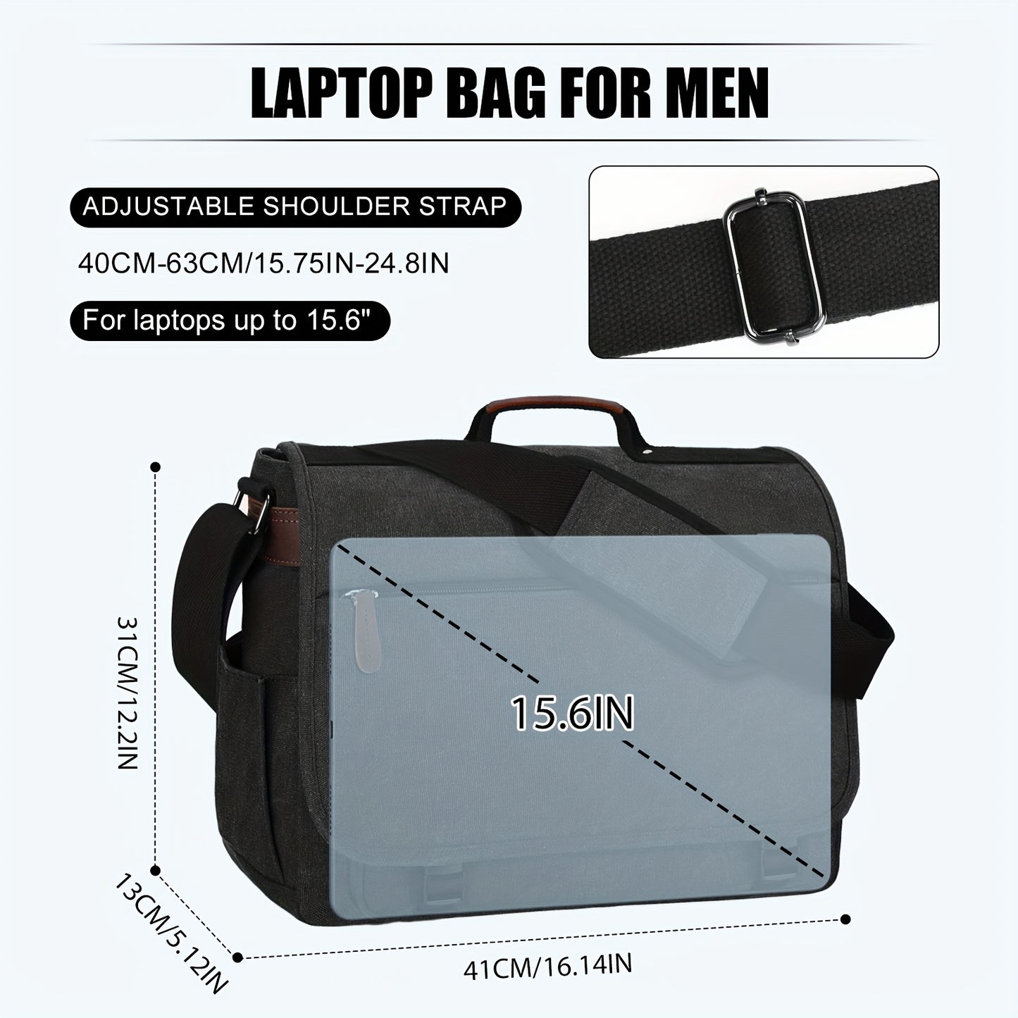Sac Bandoulière Homme Eshow, 15,6 Pouces pour Ordinateur Portable 15 et quotidien – vue détaillée 3