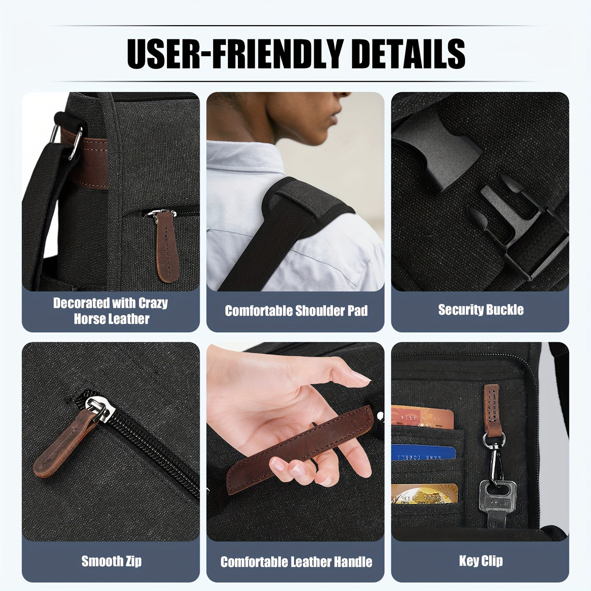 Sac Bandoulière Homme Eshow, 15,6 Pouces pour Ordinateur Portable 15 et quotidien – vue détaillée 6