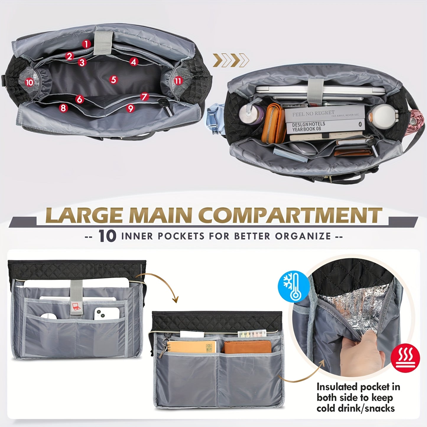 Sac d'enseignant Sac, Noir pour ordinateur portable Sacoche pour femmes et infirmières – vue détaillée 2